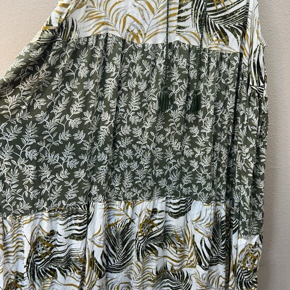 Kaktus Dress Sz XXL Tiered Floral Maxi Cottagecore Tropical Boho Vacation Green - Picture 3 of 7